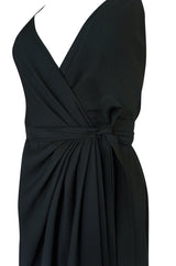 Early 1970s Polly Peck by Sybil Zelker Liittle Black Wrap Dress