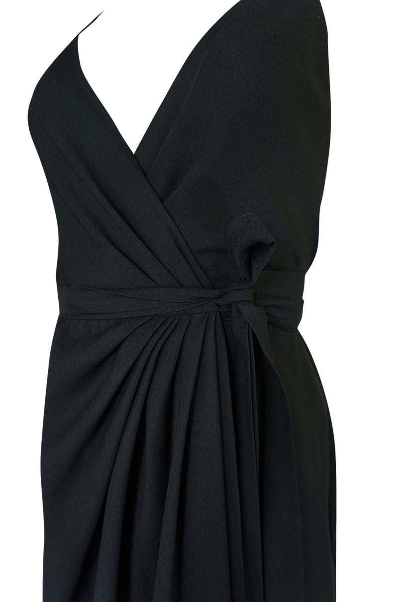 Early 1970s Polly Peck by Sybil Zelker Liittle Black Wrap Dress