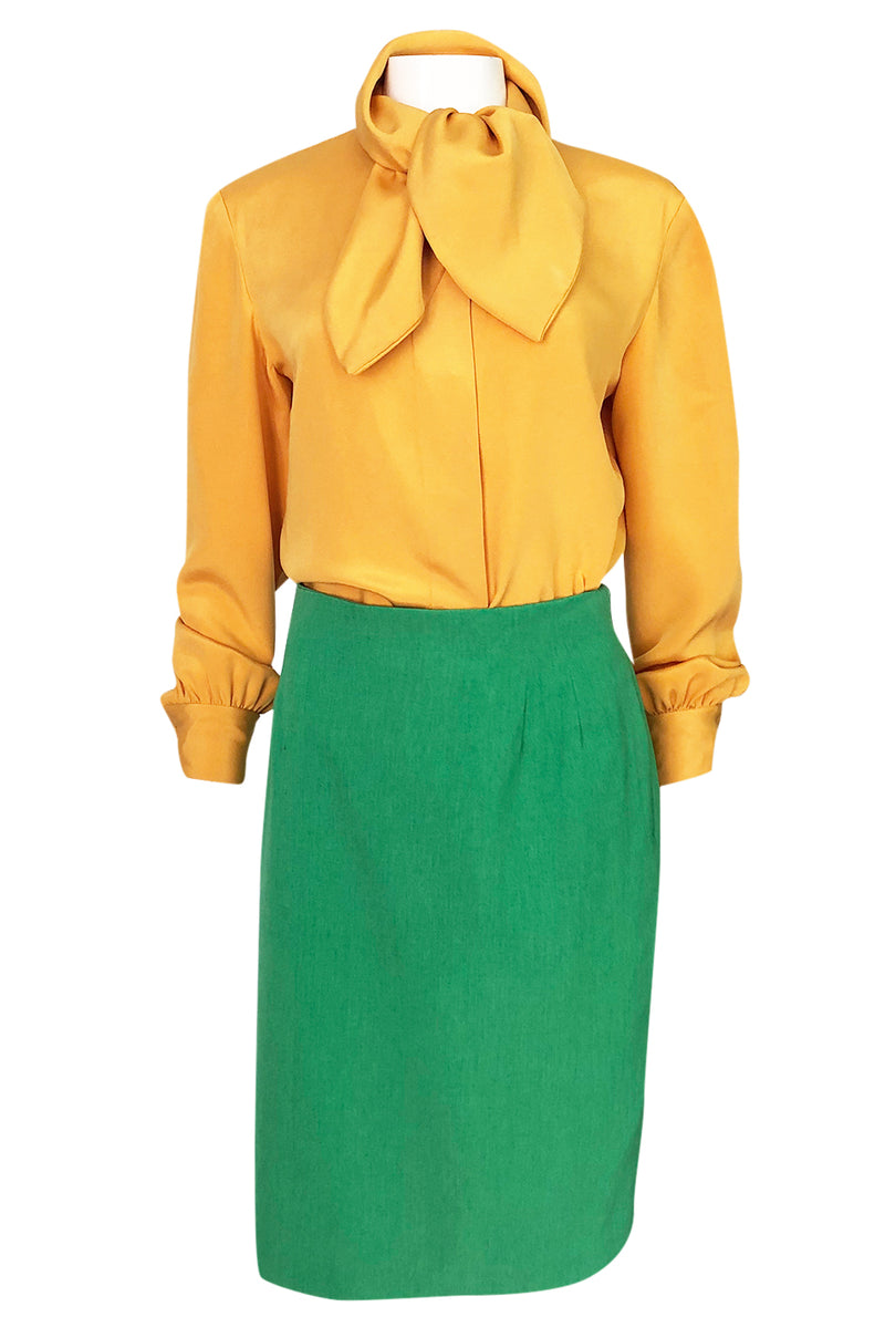 Colorful 1980s Bill Blass Three-Piece Suit in Salmon Pink, Green & Yellow