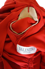 1980s Valentino Haute Couture Plunging Red Silk Dress