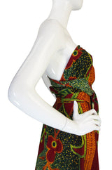 1970s Multi Tie Bohemian Cotton Batik Print Maxi Dress