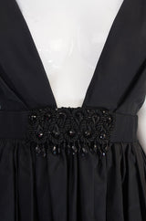c1967 Plunging Black Silk George Halley Gown