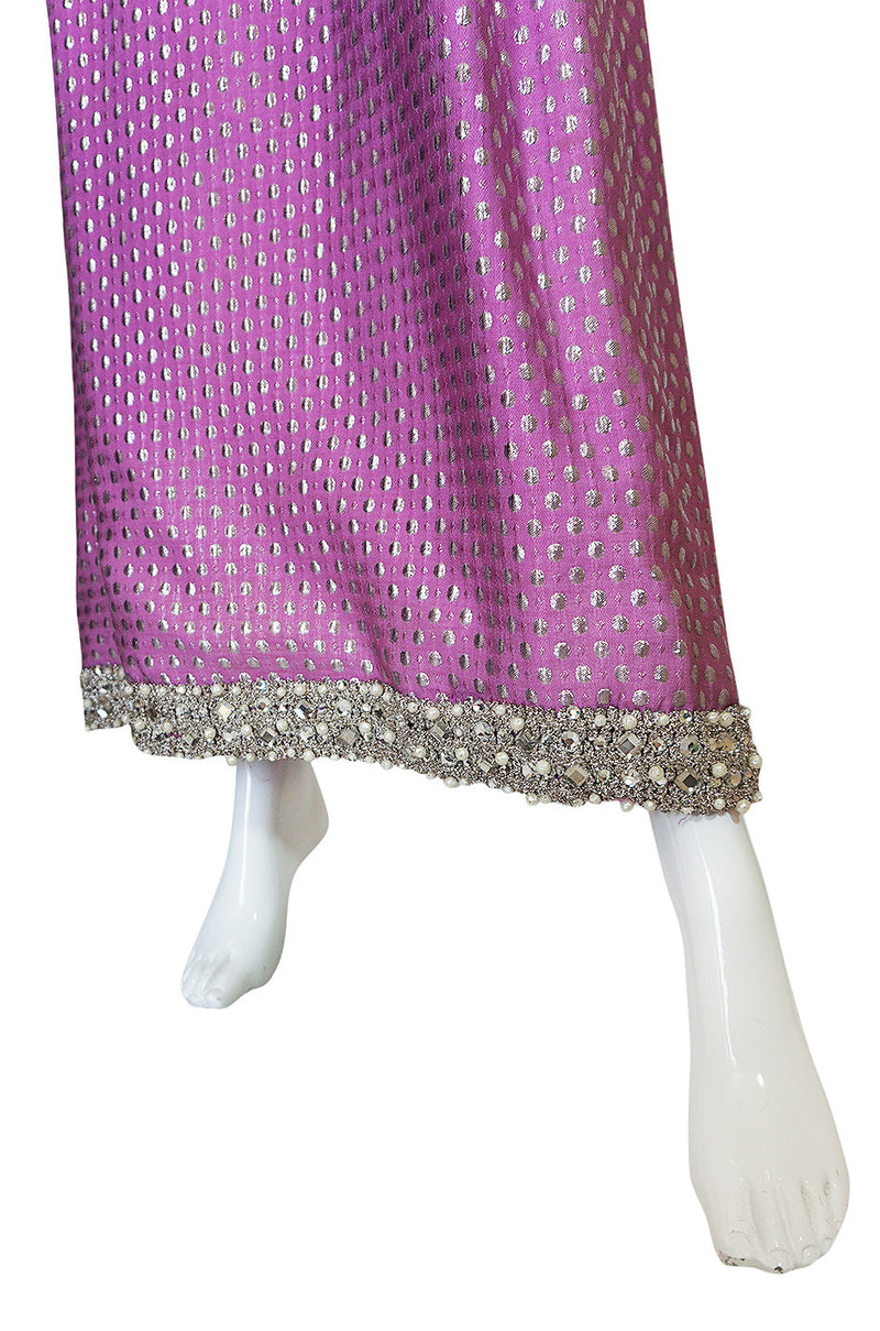 c1965-69 Lavender & Silver Beaded Oscar de la Renta Dress