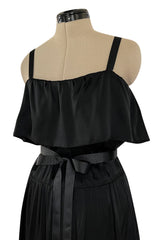 Superb Late 1970s Christian Dior by Marc Bohan Minimalist Demi-Couture Black Silk Dress