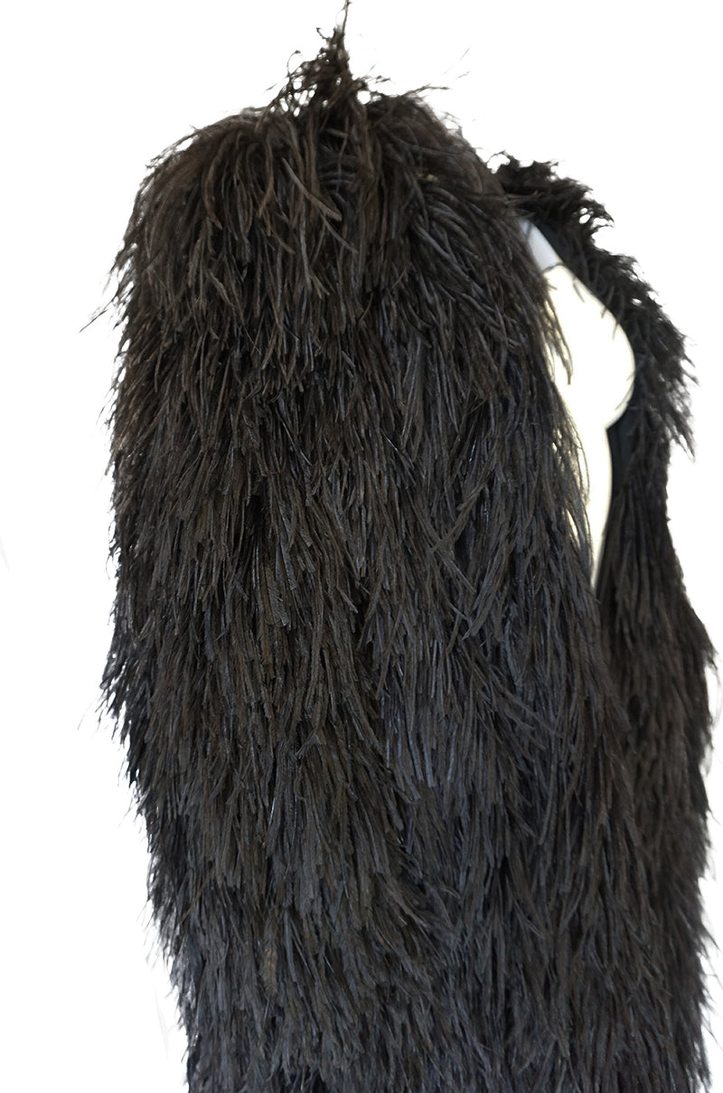 Rare c1970 Yves Saint Laurent Black Ostrich Feather Coat