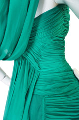 Rare c1958 Jean Desses Green Silk Elaborate Pleat Dress