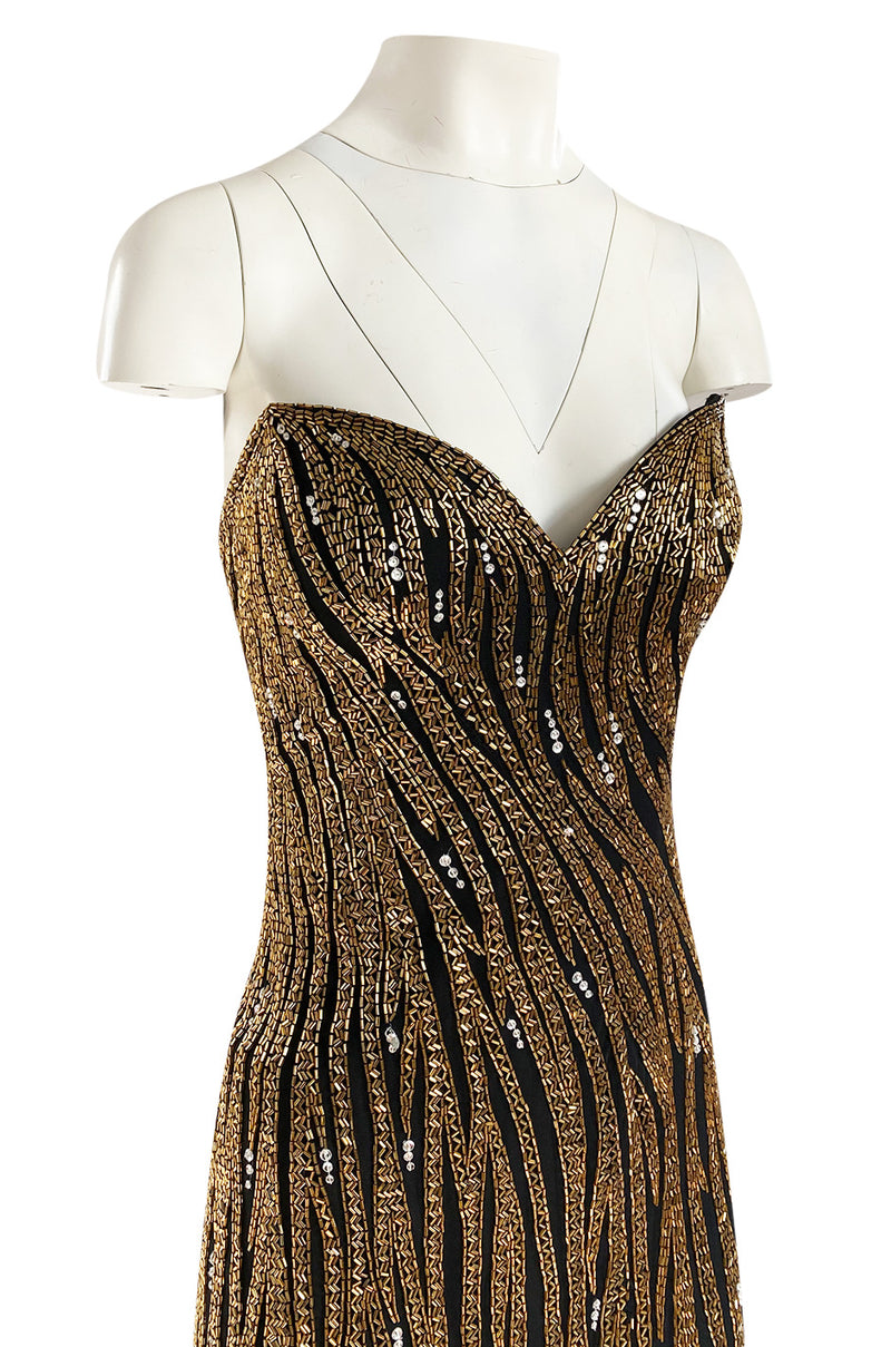Stunning 1980s Bob Mackie Gold Glass Beaded & Silk Chiffon Strapless D Shrimpton Couture Stunning 1980s Bob Mackie Gold Glass Beaded & Silk Chiffon Strapless D Shrimpton Couture