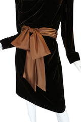 c1983 Hubert de Givenchy Haute Couture Velvet Dress w Silk Bow
