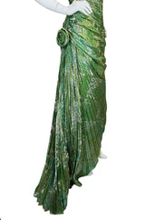 Fall 1988-89 Ungaro Couture Green & Gold Silk Metallic Dress