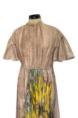 Romantic Fall 2019 Valentino Pleated Cotton Dress w Huge Painted Floral Detailing