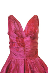 Extraordinary 1940s Dusky Pink Silk Draped Skirts Halter Dress w Crinoline