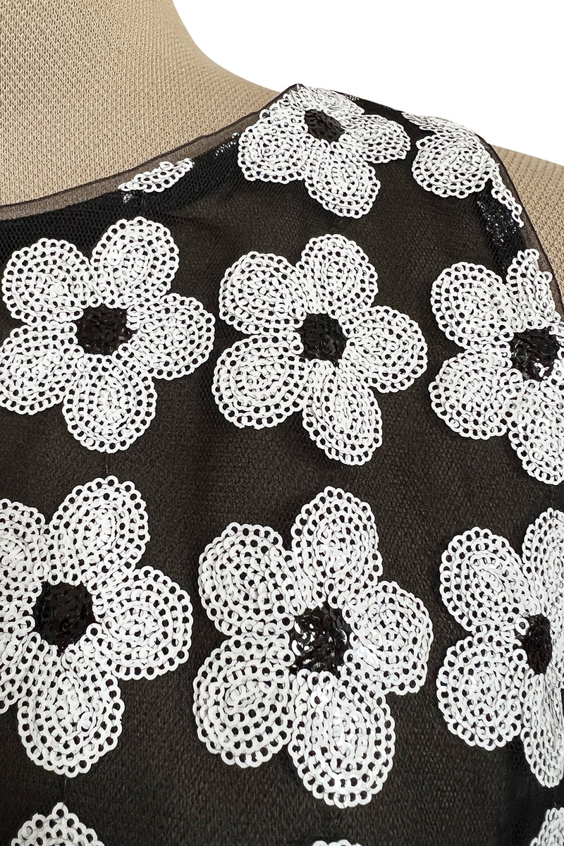 Spring 2015 Chanel by Karl Lagerfeld Black Net & White Sequin Flower Pant & Top Set