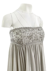 Spring 2006 Reem Acra Pale Grey Silk Chiffon Silver Rhinestone Beaded High Bodice Dress