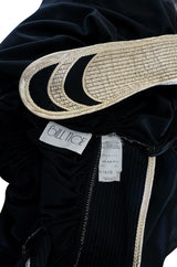 1980 Bill Tice Plunge Black & Gold Backless Halter Dress