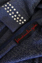 1970s Pauline Trigere Blue Lurex & Rhinestone Dress