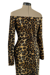 Iconic Fall 1989 Patrick Kelly Off Shoulder Leopard Stretch Velvet Dress