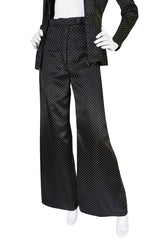 1970s Fabulous Dotted Slippery Satin Flared Pantsuit