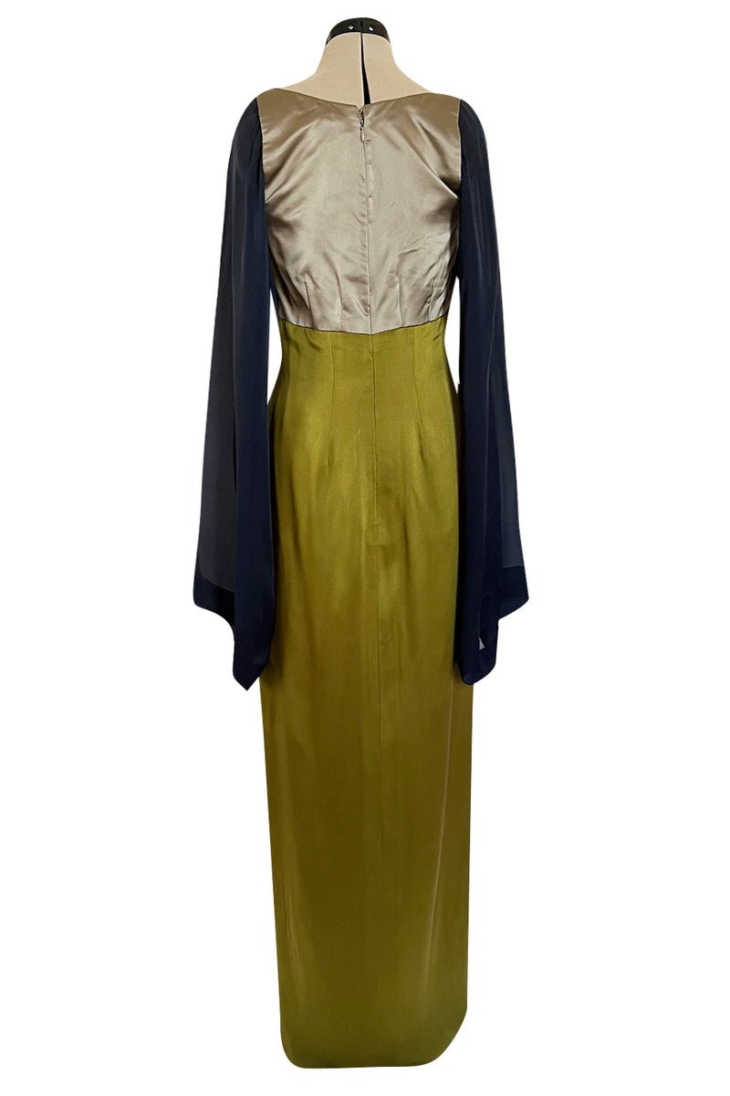 Fall 1994 Guy Laroche Haute Couture Runway Wide Sleeve Dress w Cumberbund & Back Skirt Panel