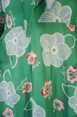 1970s Apple Green Print Washable Jersey Secretary Dress
