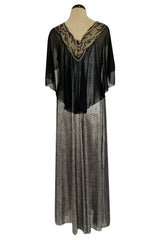 Dramatic 1980s Bob Mackie Chiffon & Gold Dress & Robe Set w Feather Trim