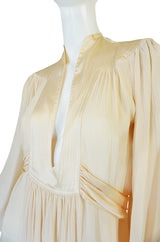 Rare 1960s Ossie Clark Cream Fortuny Pleat Plunge Dress