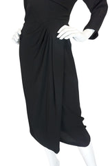 1950s Dorothy O'Hara Draped Front Black Crepe Dress