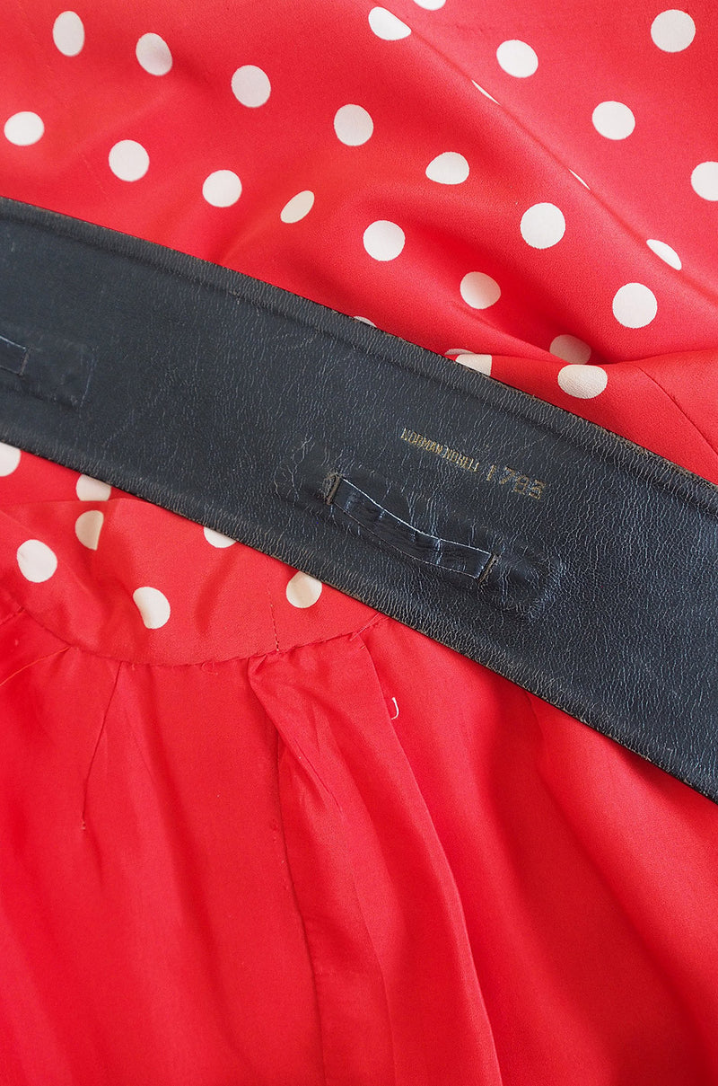 c.1963 Belted Norman Norell Chic Red Silk Dot Dress