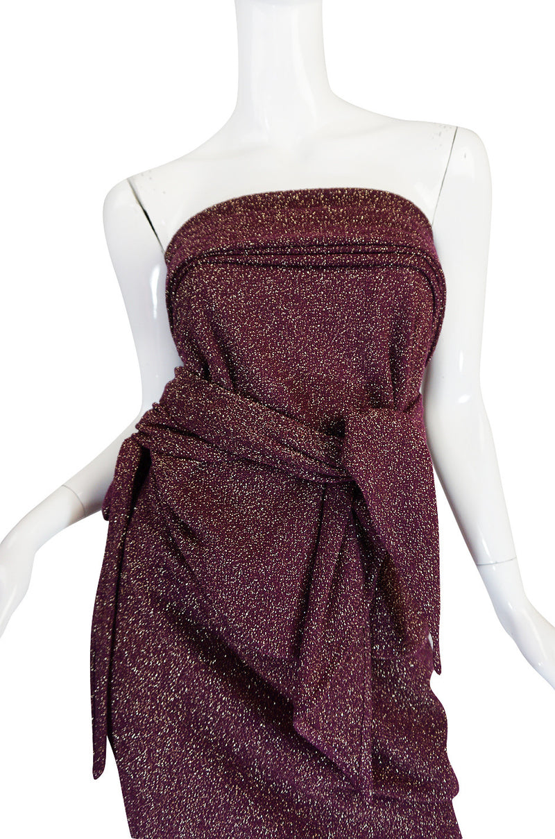 1970s Wine Knit Lanvin Skirt and Multi Tie Wrap Top