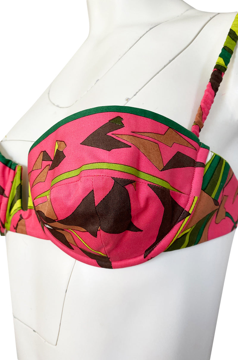 1968 Emilio Pucci Two Piece Coral Print Cotton Bikini Swimsuit