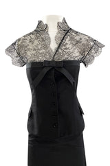 Spring 2004 Alexander McQueen Black Silk Taffeta and Black Lace Detailed Top & Skirt Set