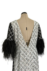 Gorgeous Fall 2019 Huishan Zhang Runway Black & Silver Sequin Dress w Feather Sleeves