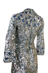 c.1967 Gene Shelly Blue Crystal & Silver Sequin Stretch Knit Dress