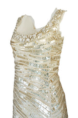 Resort 2008 Oscar de la Renta Runway Muted Gold Paillette & Beaded Dress on Silk Net