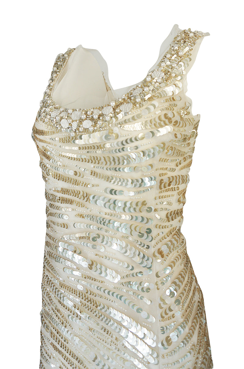 Resort 2008 Oscar de la Renta Runway Muted Gold Paillette & Beaded Dress on Silk Net