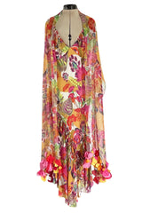 Gorgeous Spring 2005 Christian Dior by John Galliano Silk Print Dress w Flowered Edge Scarf