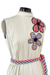 Amazing 1970s Malcolm Appliqué Starr Flower Dress by Youssef Rizkallah w Open Side Slit
