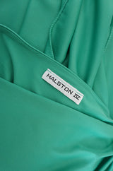 1970s Halston One Shoulder Jersey Green Dress