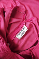 1970s Victor Costa Raspberry Colored Jersey Maxi Dress