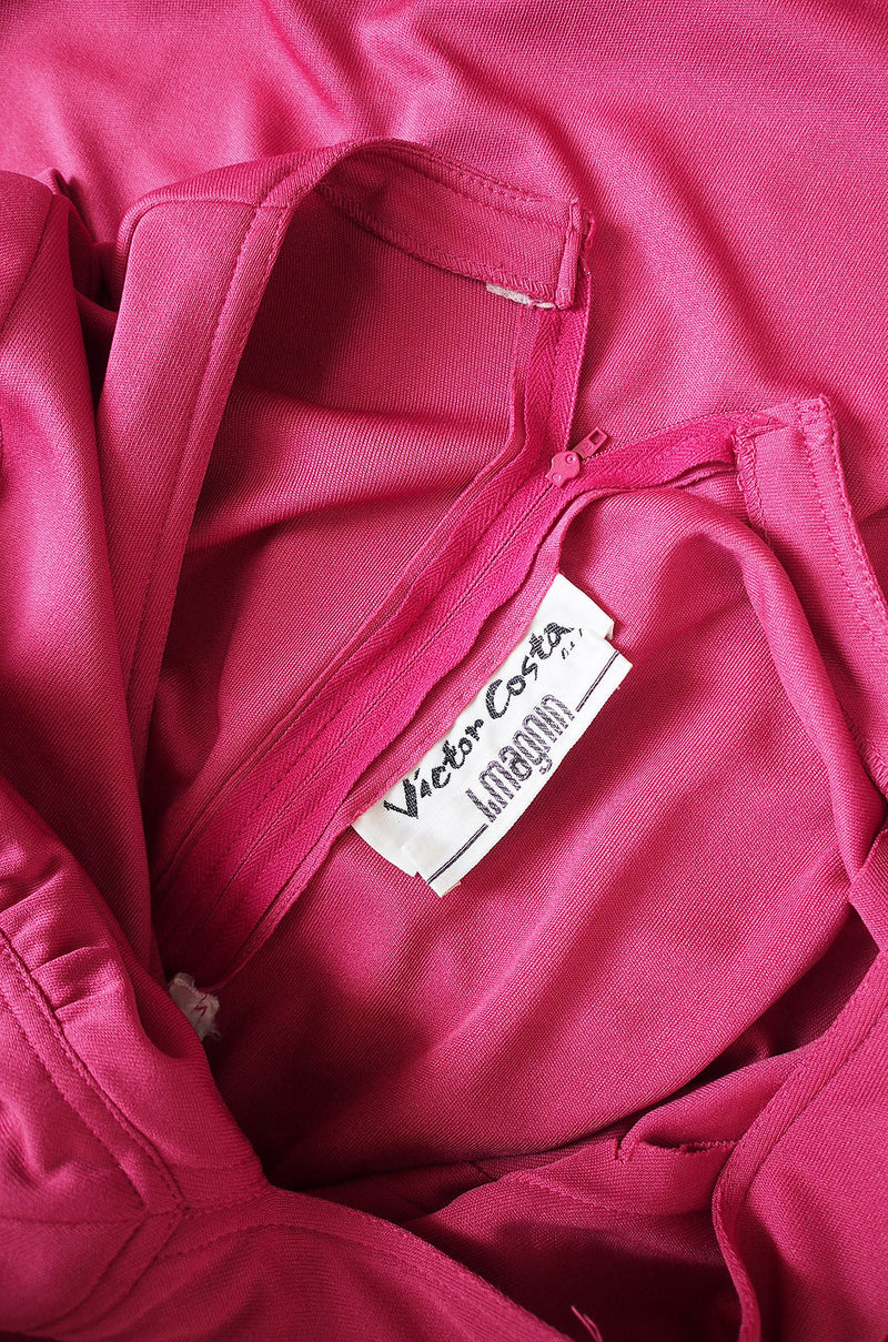 1970s Victor Costa Raspberry Colored Jersey Maxi Dress