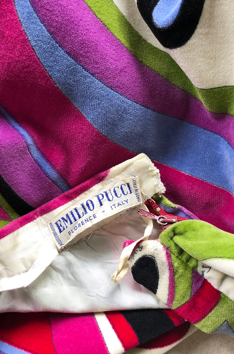 1960s Emilio Pucci Swirling Pink & Lavender Print Cotton Velvet Skirt