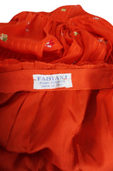 1970s Alberto Fabiani Open Slit Coral Silk Print Dress