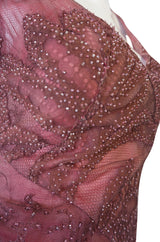 1997 Valentino Dusky Pink Beaded Net & Applique Dress