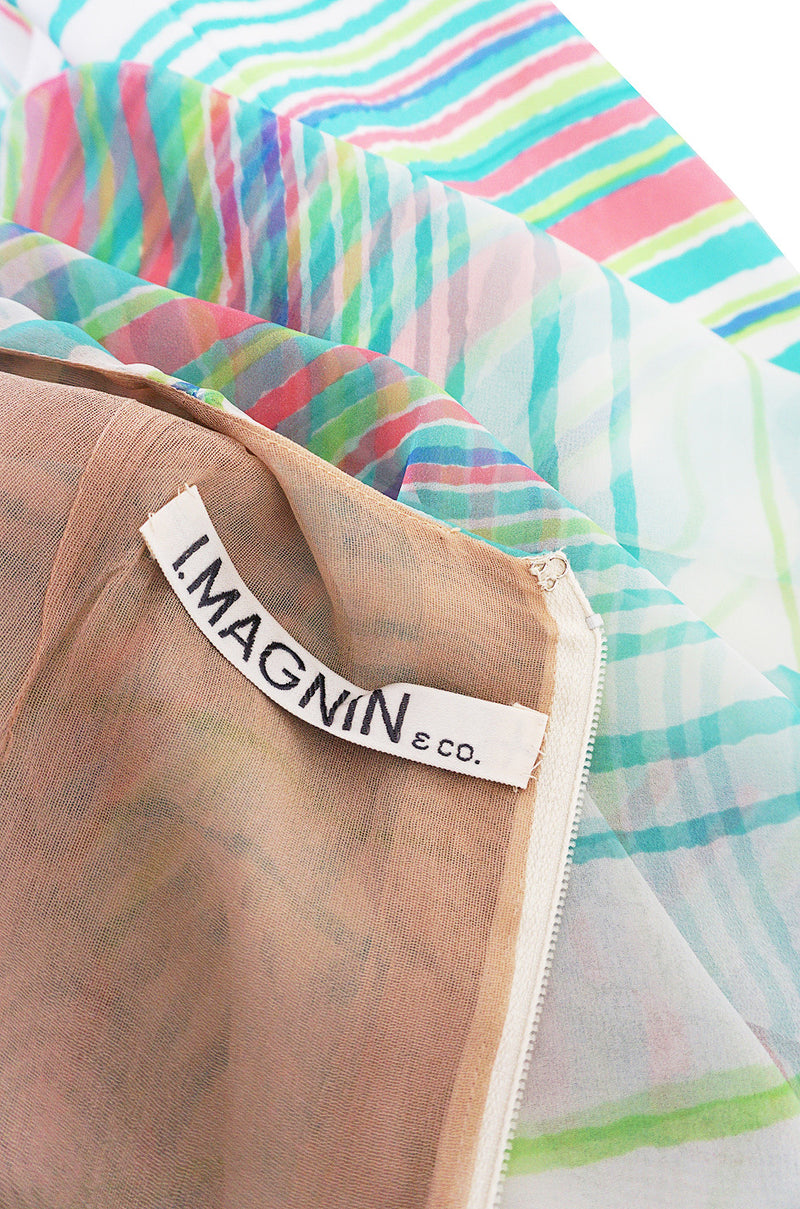1960s I. Magnin Silk Twill and Silk Chiffon Caped Dress