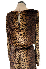 Important Spring 1993 Yves Saint Laurent Runway Draped Neckline Panne Velvet Leopard Print Dress