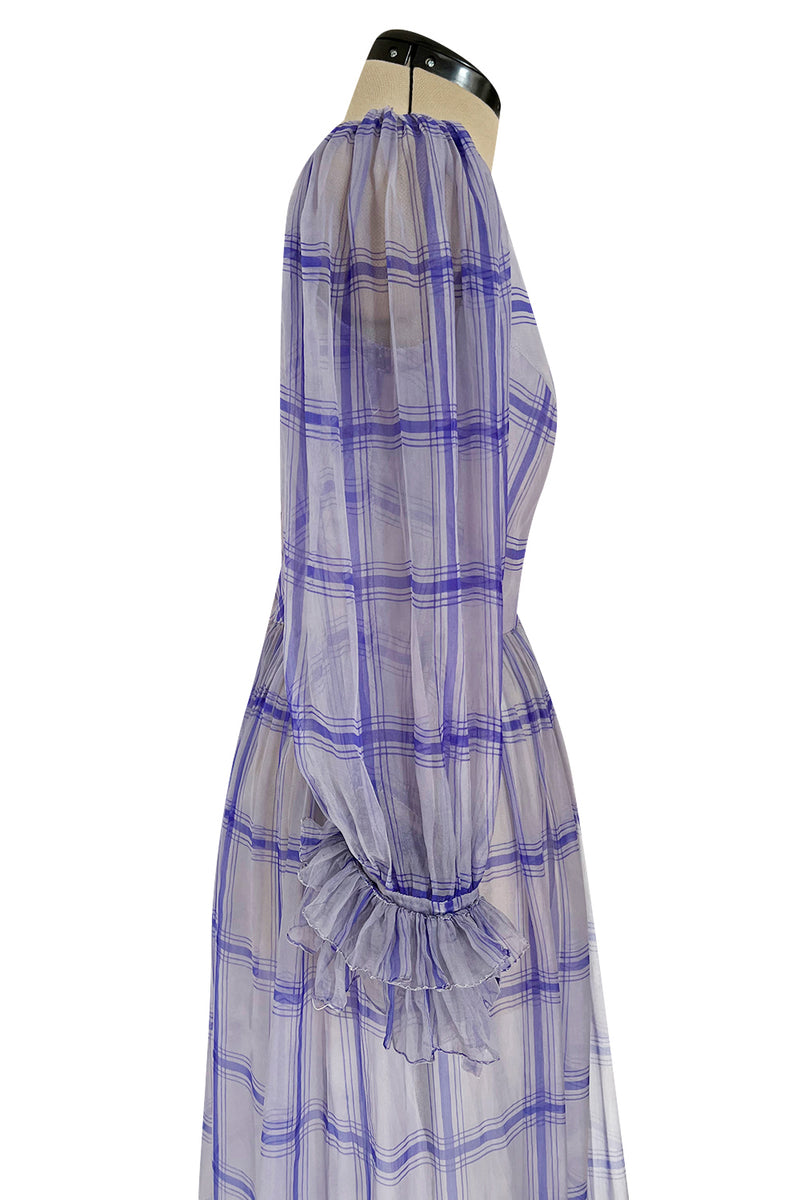 Incredible 1960s Sybil Connolly Couture Pale Lavender Ruffled Silk Gauze Dress