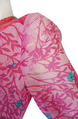 1970s Pink Print Cotton Voile Hanae Mori Wrap Dress