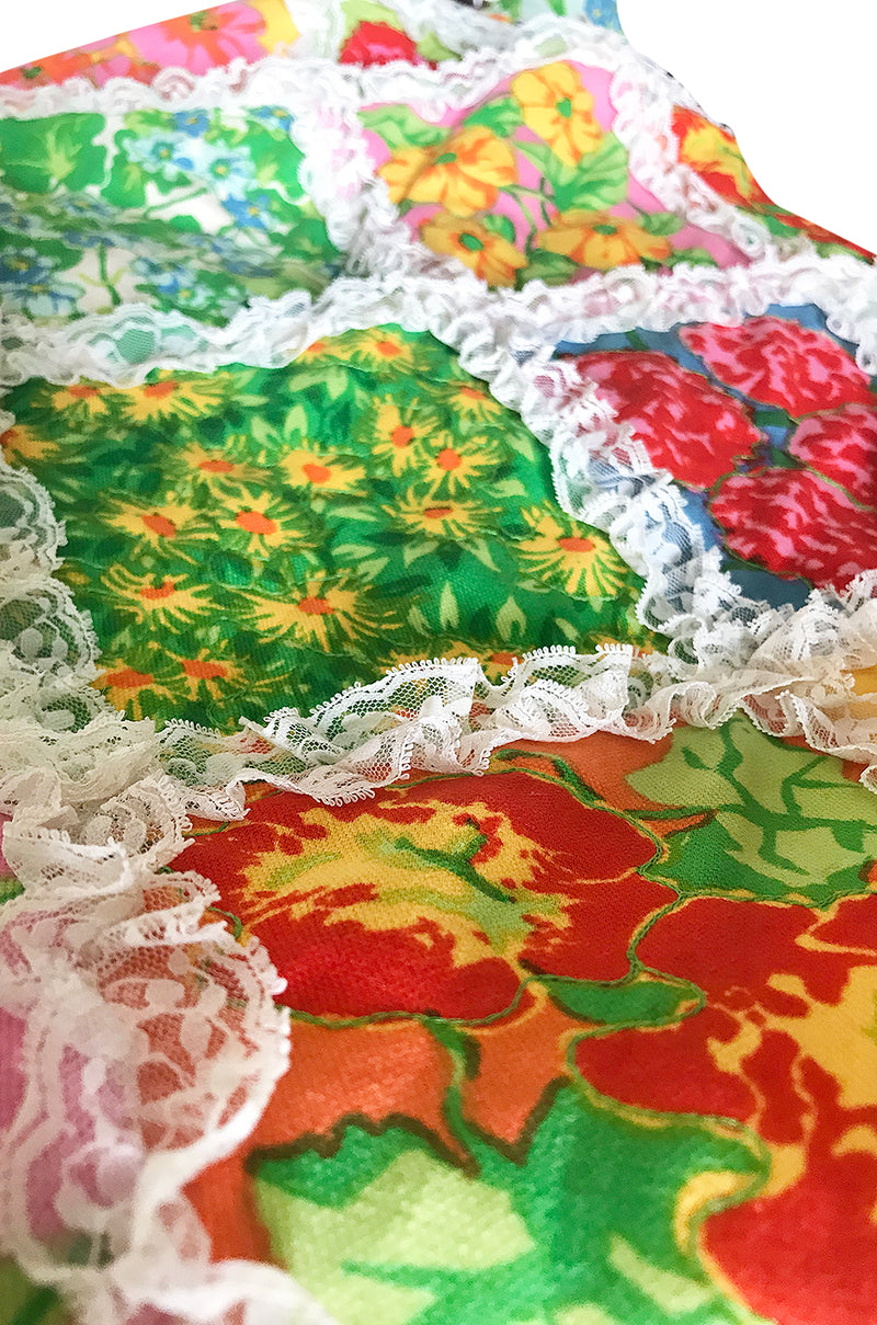c.1964-69 Arnold Scaasi Couture Floral Patchwork & Lace Corset Skirt