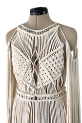 Spectacular Vintage Unlabeled Hand Made Rope & Silver Metal Bead Macrame Overpiece Dress