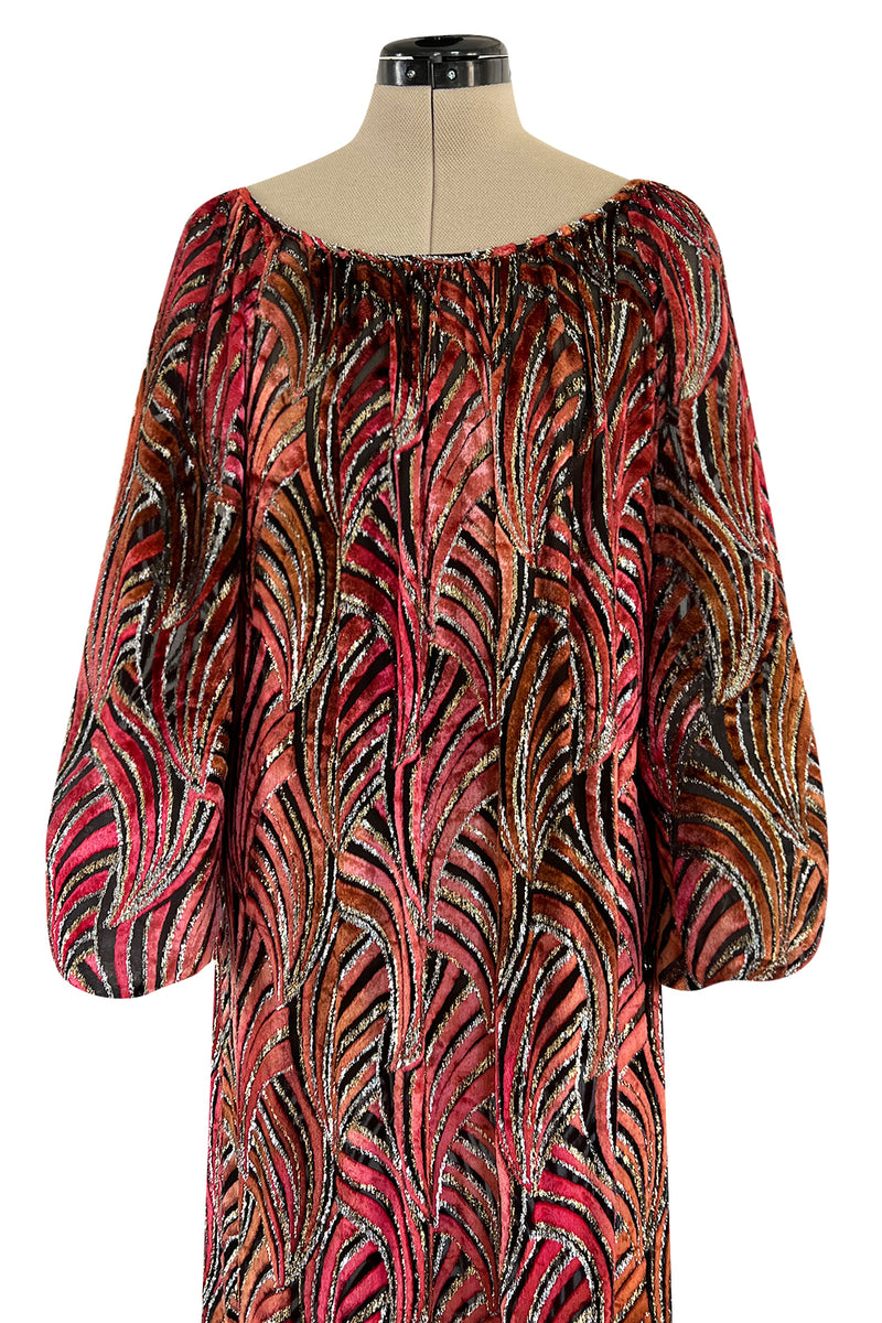 Late 1970s Possible Oscar de la Renta Metallic Gold & Fused Silk Velvet Dress