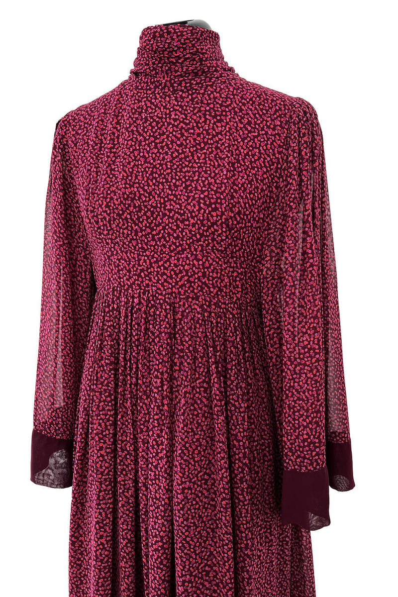 Incredible 1969-1972 Christian Dior by Marc Bohan Demi-Couture Numbered Silk Chiffon Burgundy Dress